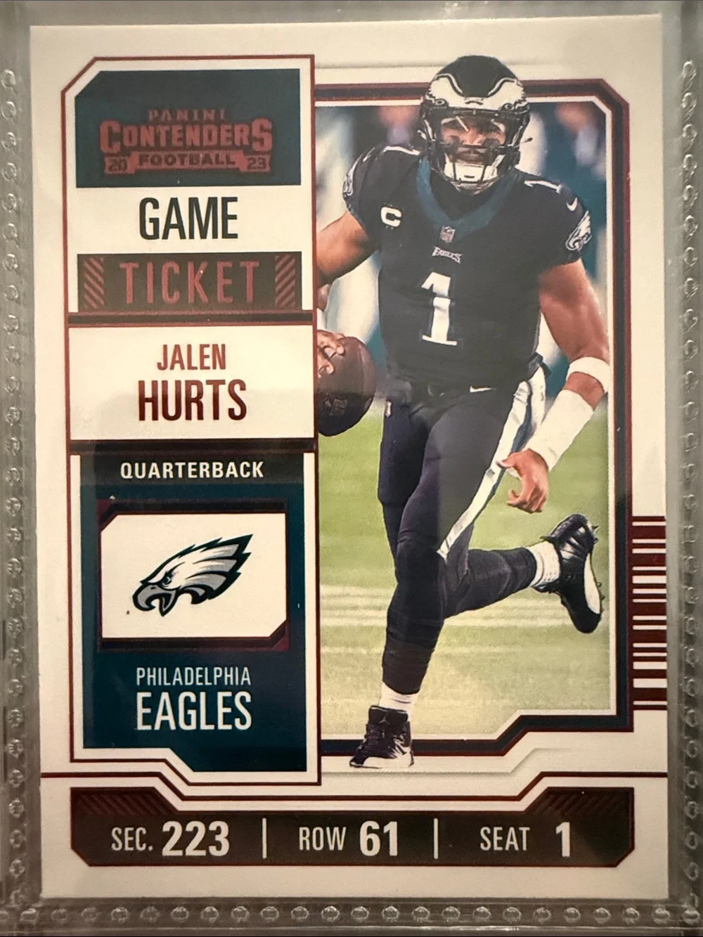 Panini Game Ticket Card - Green, White, Maroon Jalen hurts
